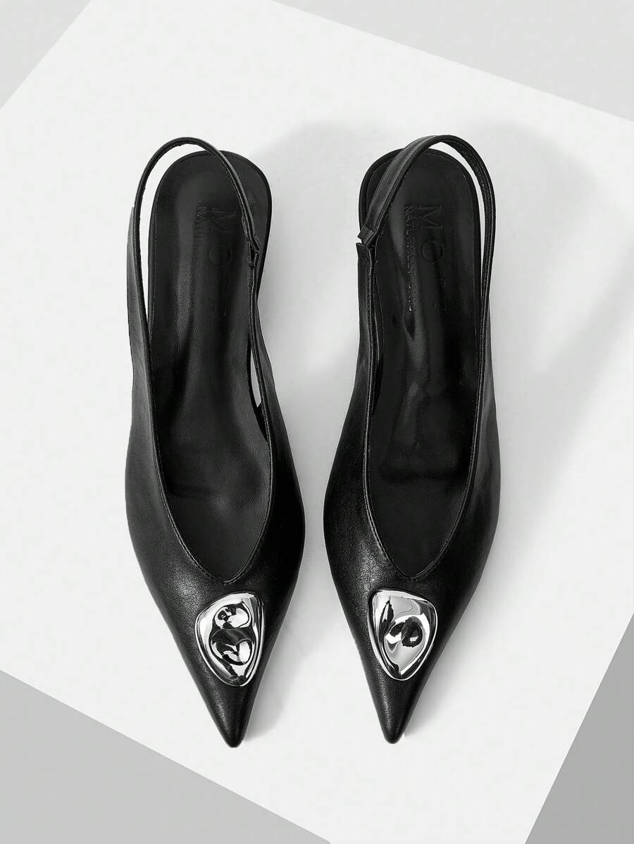 MOTF PREMIUM WOMEN'S ELEGANT DAILY SLINGBACK COMMUTE METAL DECOR WEDGE LOAFERS FOR CHRISTMAS - Black - View 1