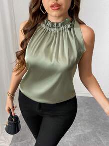 Celure Blusa sin mangas ancha con cuello en V, vuelo en el bajo y moño de mujer talla grande para ocasiones elegantes o de vacaciones, para primavera/verano