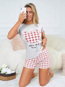 RueChic Conjunto de pijama tecido de algodão & gráfico de slogan