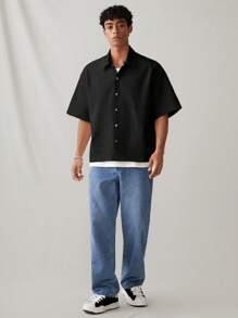 SWAVVY Áo thun polo tay ngắn rộng rãi họa tiết tiếng Anh thường ngày thời trang nam, đi học - màu đen - Xem 6