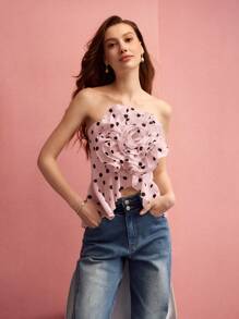 MOTF PREMIUM POLKA DOT STEREO FLORAL TUBE TOP