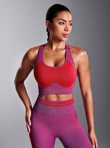 Powerista Seamless Dual-Color Women Yoga Sports Bra, For Daily Workout - Blue - View 5