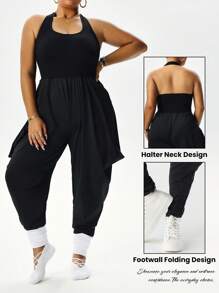 Easithlete Plus Size Women's Black Loose Sports Jumpsuit