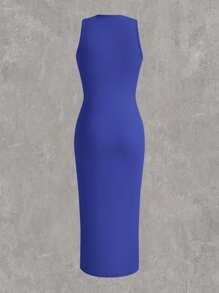 SHEIN EZwear Plus Size Women Crew Neck Sleeveless Casual Solid Knit Bodycon Dress