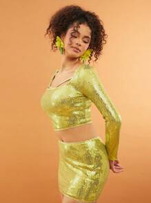 NYA SZN Top con mangas largas y lentejuelas para eventos de verano, usado como atuendo para invitados de boda, fiesta de graduación, ocasiones especiales, vacaciones tropicales o fiestas, en satén, para mujeres