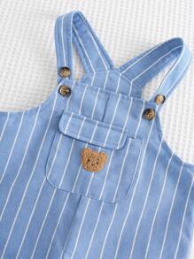Cozy Pixies Bộ đồ liền thân sọc nhiều màu họa tiết gấu hoạt hình cho bé trai, thoải mái và đa năng - Màu xanh lam - Xem 4