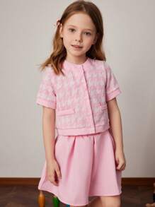 PrepCrw Young Girls' Spring/Summer College Style Woven Pink Jacket And Mini Skirt - Pink - View 2