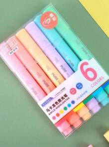 6Pcs/Set Pastel Color Macaron Highlighter Pen Marker Pens Fluorescent Pen Drawing Highlighters Cute Kawaii Stationery School Supplies - Multicolor - View 9