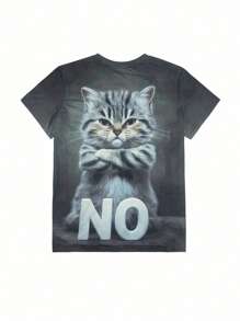 INAWLY Women's Casual 3D Cat Print Short Sleeve T-Shirt, Spring/Summer Black Top - Grey - View 5