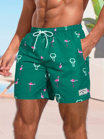 Surfspeed Men's Tropical Palm Tree Print Drawstring Waist Casual Beach Shorts