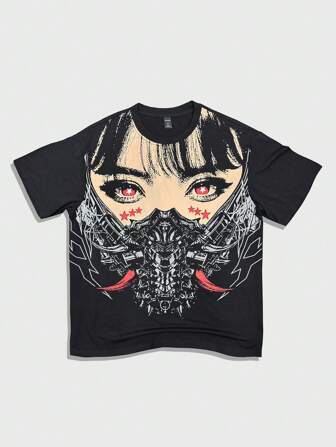 Men's Casual Anime Character Print Round Neck Short Sleeve T-Shirt