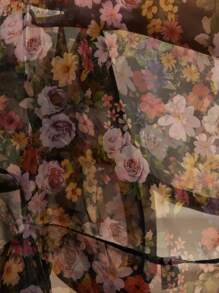 Aveloria Rosie Multicolor Floral Rose Colorblock Organza Puff Sleeve Sheer Sexy Elegant Delicate Vintage Collar Bowknot Cuff Women Long Sleeve Blouse