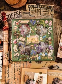 SHEIN 100pcs/Set Mixed Retro Floral, European Portraits And Objects Sticker Collection, Suitable For Journal, Scrapbook, Laptop, Water Bottles And Desk Decoration, With Pet Waterproof And Wear-Resistant Material