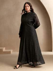 Anewsta Rochie Maxi Flare De Dantela De Dama, Tinute De Primavara Pentru Femei - Negru - Vizualizare 7