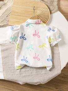 SHEIN Genkimix Kids Áo sơ mi đơn giản tay bồng in họa tiết hoa cho bé gái - Nhiều màu - Xem 2
