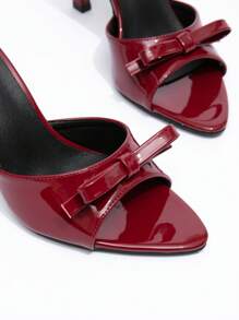 CUCCOO CHICEST New Fashionable And Versatile Rhinestone Bowknot Strap Stiletto Heel Sandals For Christmas Elegant Shoes - Burgundy - View 5