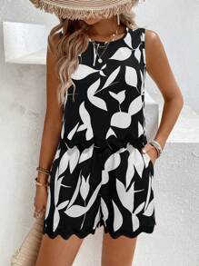 Chiquease Vacation Casual Plant Graphic Strap Patchwork Camisole & Shorts Set - White - View 4