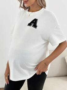 SHEIN 2pcs/Set Maternity Letter Applique Short Sleeve T-Shirt And Leggings Set Spring Women's Clothing Cycling Pants