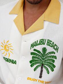 ResortEase Herren Urlaubsset aus Kurzarmhemd mit Palmbaum- und Schriftzug-Muster und Shorts - Verschiedenfarbig - Übersicht 3