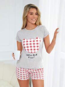 RueChic Conjunto de pijama tecido de algodão & gráfico de slogan