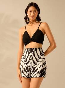 CAJUNI Plants Print Wide Waistband Shorts