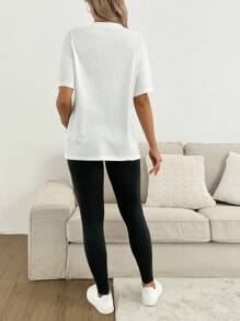 SHEIN 2pcs/Set Maternity Letter Applique Short Sleeve T-Shirt And Leggings Set Spring Women's Clothing Cycling Pants