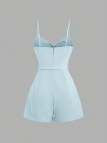 SHEIN Sweetro 纯色前结带连体衣 - 淺藍色 - 查看 2