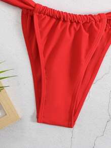 Swim Basics Summer Beach Women's Solid Color Triangle Halter Bikini Set Suit - Red - View 4