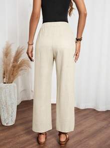 EMERY ROSE Women Casual Solid Color Side Ruffle Detail Pants