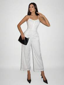 Chiquease 时尚性感白色系带修身迷人优雅连体裤 - 白色 - 查看 1