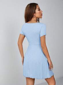 SHEIN PETITE Lettuce Trim Drawstring Knot Front Summer Women Outfit Black Dress,Pastel Dresses For Women