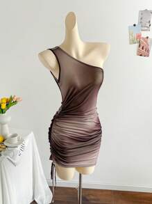 Soleia Vestido mini ajustado con cordón, plisado y efecto tie-dye vintage para mujer, favorecedor para fiestas, citas y el Día de San Valentín