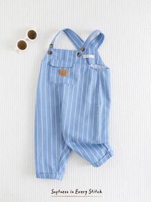 Cozy Pixies Bộ đồ liền thân sọc nhiều màu họa tiết gấu hoạt hình cho bé trai, thoải mái và đa năng - Màu xanh lam - Xem 8