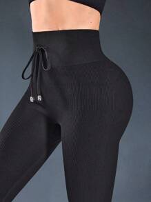 Easithlete Waist-Tied Casual Daily Wear Sports Leggings, Minimalist & Fashion - Black - View 6