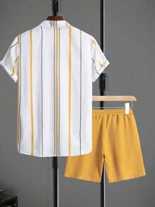 Manfinity Homme Set da 2 pezzi di camicia e pantaloncini casual da uomo, stile minimale adatto per l'estate