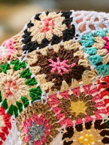 Poéselle 这款色彩鲜艳的钩针编织露脐吊带上衣饰有彩色花朵贴片，是夏季音乐节和海滩度假的完美之选。女士钩针编织露脐上衣，色彩缤纷的钩针编织吊带衫，波西米亚风夏季款式，适合音乐节和手工时尚场合。 - 白色 - 查看 8