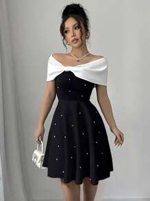 Elenzga Women's Knitted Cannon Beads, Elegant Holiday Romantic Summer Dress