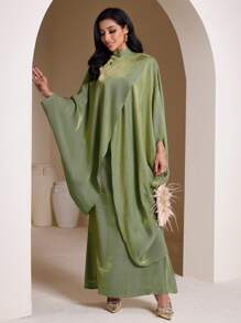 Veilorie Women's Elegant Metallic Sheen Batwing Sleeve Dress Modest Abaya For Women Kaftan Muslim Dress