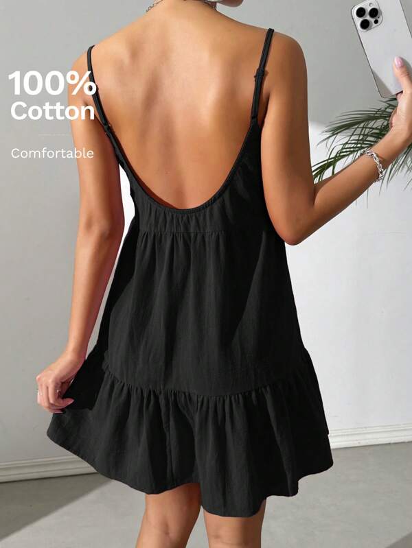 SHEIN EZwear Black Casual Backless Cami Dress,Summer Dresses For Women