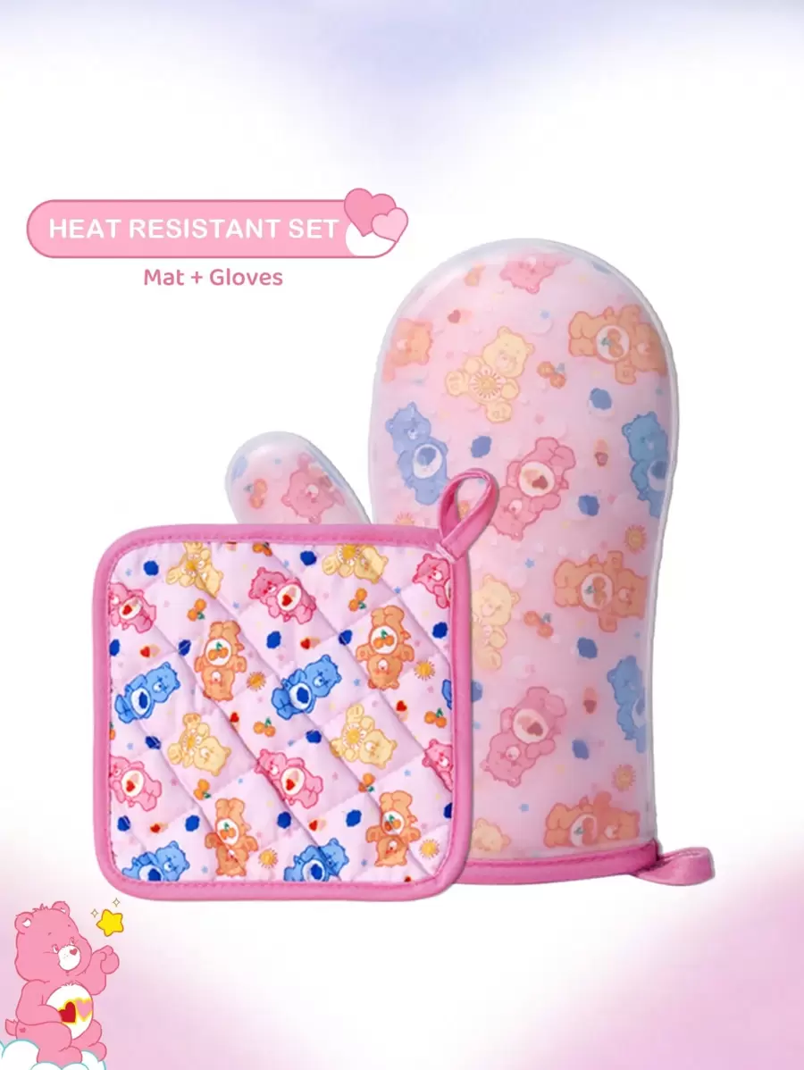 SHEIN X Care Bears Juego de manoplas de horno resistentes al calor con diseño de oso lindo, adecuadas para uso en la cocina y horneado.