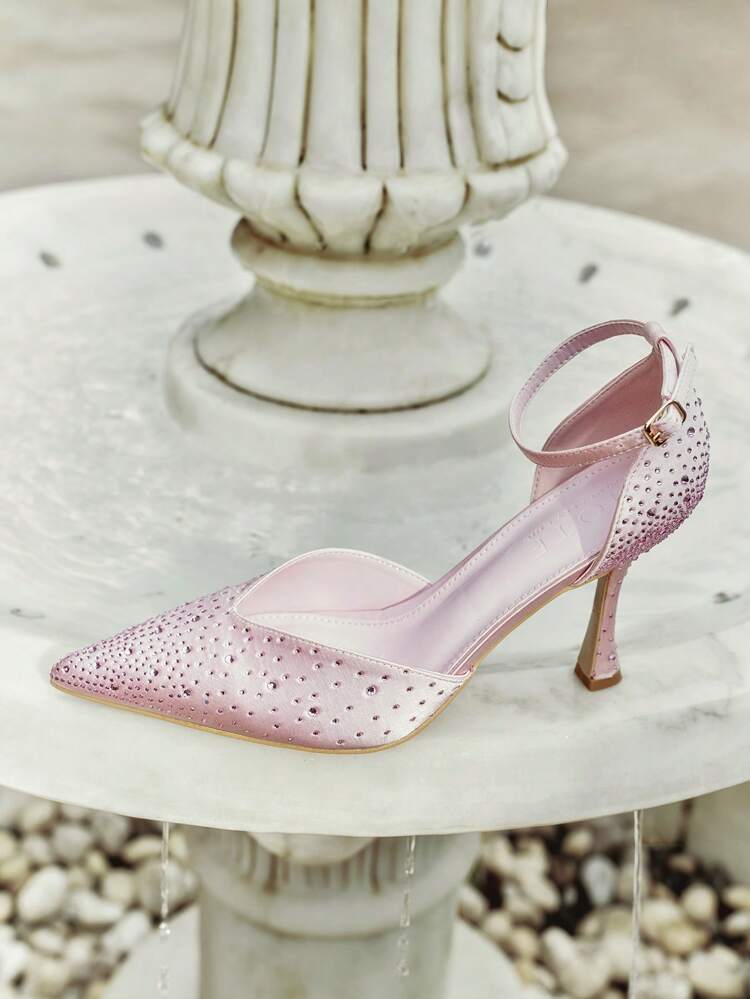 WOMEN'S ELEGANT PARTY/WEDDING SEXY FULLY RHINESTONE DETAIL HOLLOW ANKLE-STRAP STILETTO HIGH HEEL PUMPS, SPRING SHOES SPRING BREAK EASTER PROM HEELS