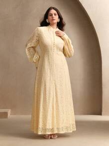 Anewsta Elegant Women's Lace Maxi Long Dress, Spring Outfits - Apricot - View 7