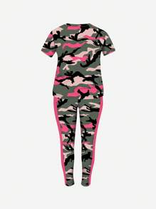 Maweii 2pcs Plus Size Women Camouflage Print Short Sleeve Top And Pants Set, Casual - Multicolor - View 2