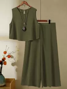 Set de 2 Piezas Textura de Lino, Minimalista y Elegante, Apto para Verano - Verde militar - Ver 1