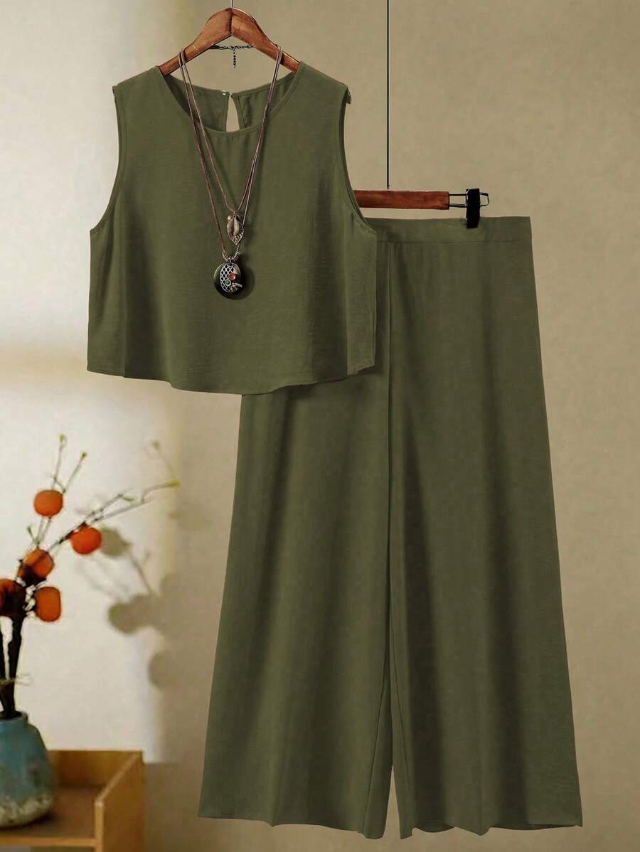 Set de 2 Piezas Textura de Lino, Minimalista y Elegante, Apto para Verano - Verde militar - Ver 1