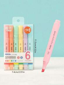 6Pcs/Set Pastel Color Macaron Highlighter Pen Marker Pens Fluorescent Pen Drawing Highlighters Cute Kawaii Stationery School Supplies - Multicolor - View 2