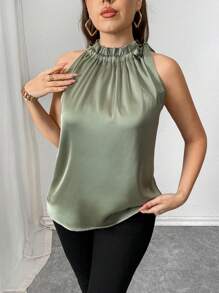 Celure Blusa sin mangas ancha con cuello en V, vuelo en el bajo y moño de mujer talla grande para ocasiones elegantes o de vacaciones, para primavera/verano