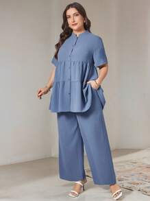 SHEIN Essnce Traje de verano para mujer talla grande, traje de muñeca, traje azul, vestido elegante para mujer, traje casual, atuendos de verano para mujer