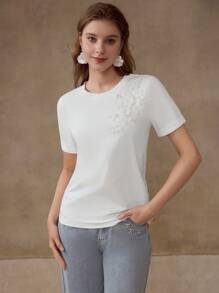 MOTF PREMIUM ÁO PHÔNG THÊU HẠT HOA - trắng - Xem 5