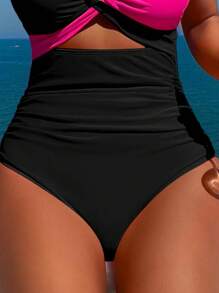 BamGleam Women's Casual & Vacation Contrast Color Halter One-Piece Swimsuit, Summer - Multicolor - View 3